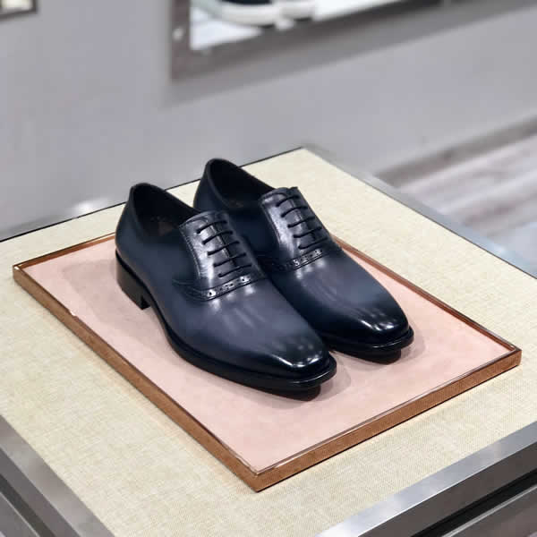 Leather Handmade Luxury Office Wedding Party Dress Original Design Berluti Blue Casual Shoes Men